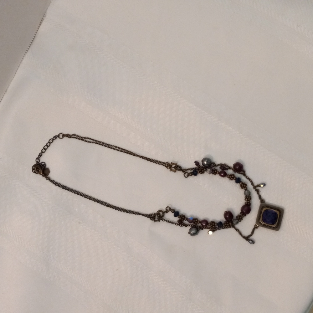 Soho style  Antiqued and Purple Glass Bead Choker